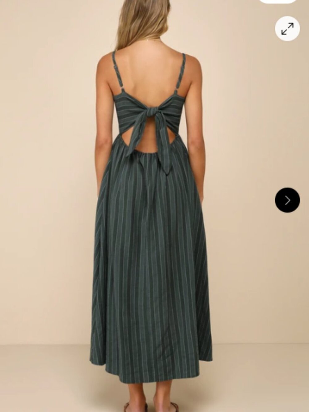 Lulus Feeling the Best Green Striped Tie-Back Midi Dress with Pockets XL - Picture 2 of 7